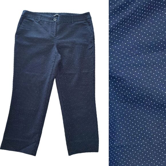 Hilary Radley Blue White Polka Dot Mid Rise Chino Capri Pants Size 10 - Picture 1 of 8